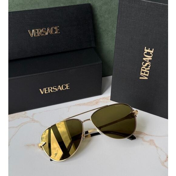 NEW Versace VE2283 Aviator Sunglasses in Mirror Gold